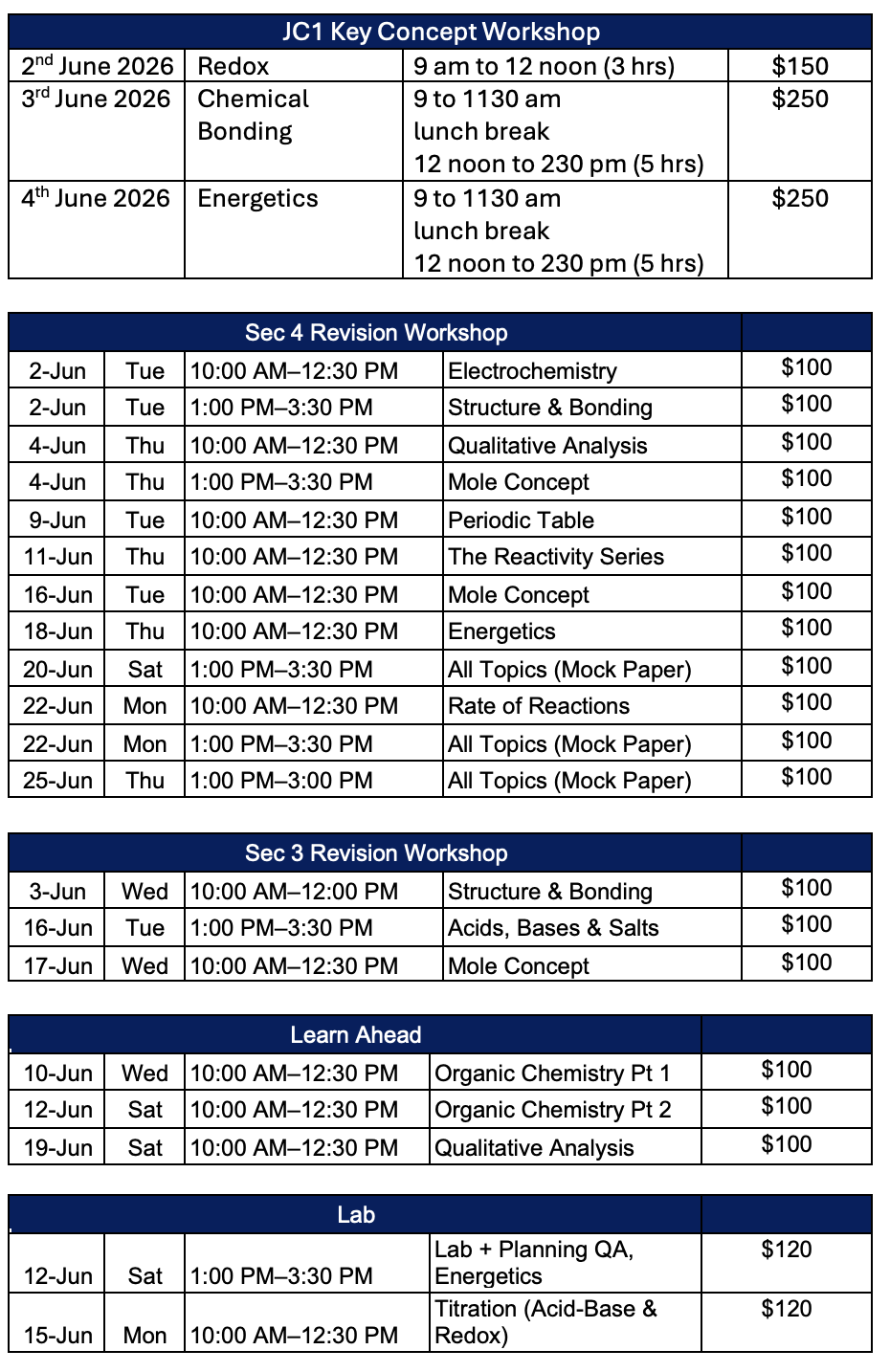 Schedule June Workshop